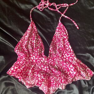 pink and white flowy crop top